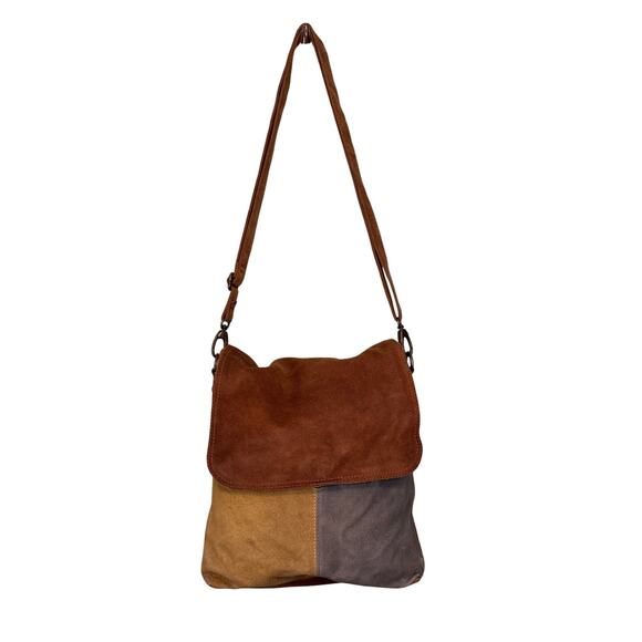 We The Free People Crossbody Shoulder Bag Suede Brown Flap 3 Tone Convertible - Picture 1 of 14